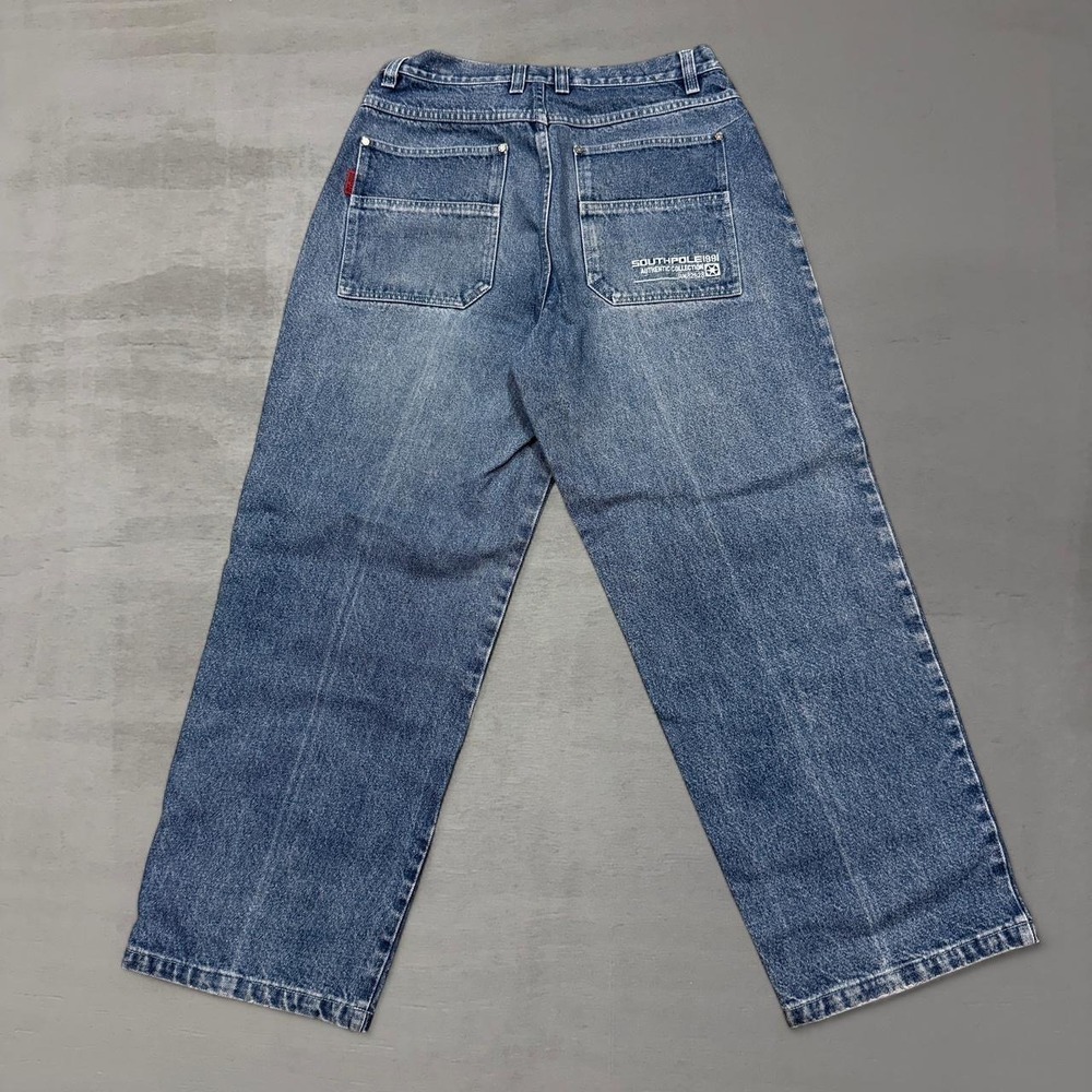 Southpole Embroidered Baggy Denim Jeans Blue Vintage Wide Leg 90s Y2K 34 x 29